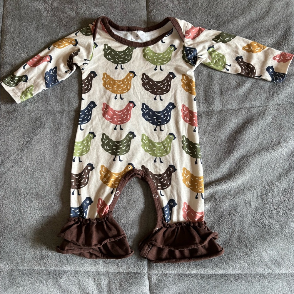 Rustic Chicken Infant Ruffle Romper